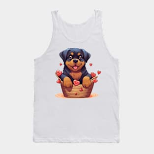 Cartoon Rottweiler Dog in Hearts Basket Tank Top